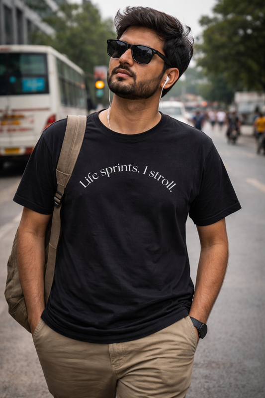 Life sprints. I stroll|Trendy Graphic T-Shirt for those Unbothered by the Rush of Life