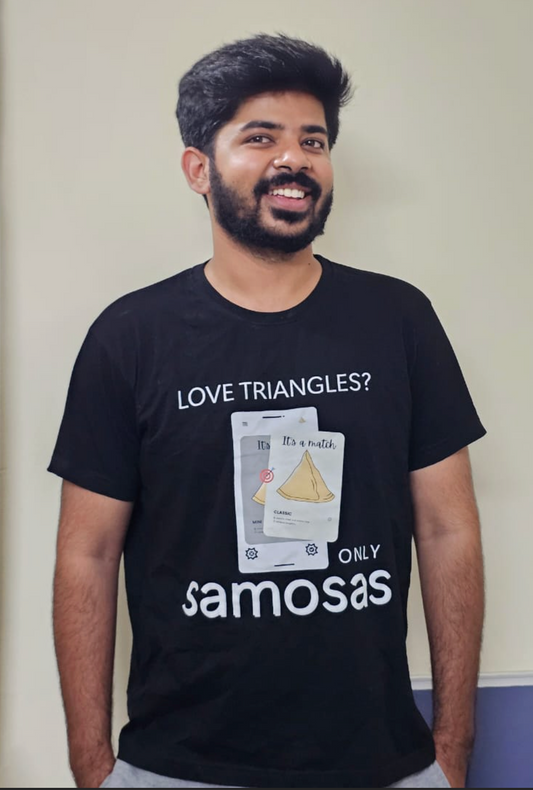 funny graphic t-shirt for samosa lovers who prefer samosa triangle over relationship or dating triangle