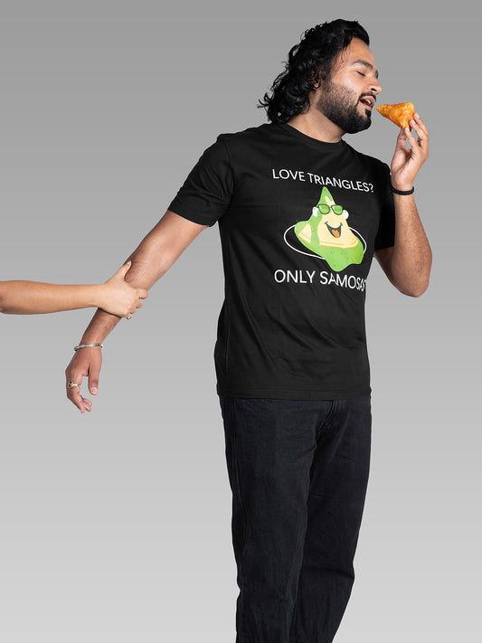 funny graphic tshirt for samosa lovers who prefer a samosa triangle over relationship triangle