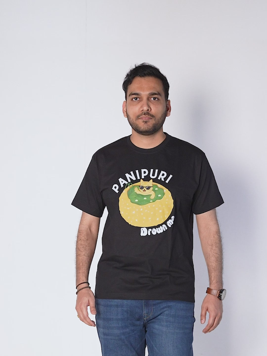 funny-graphic-tshirt-foodie-tshirt-panipuri-tshirt-black-tshirt-video
